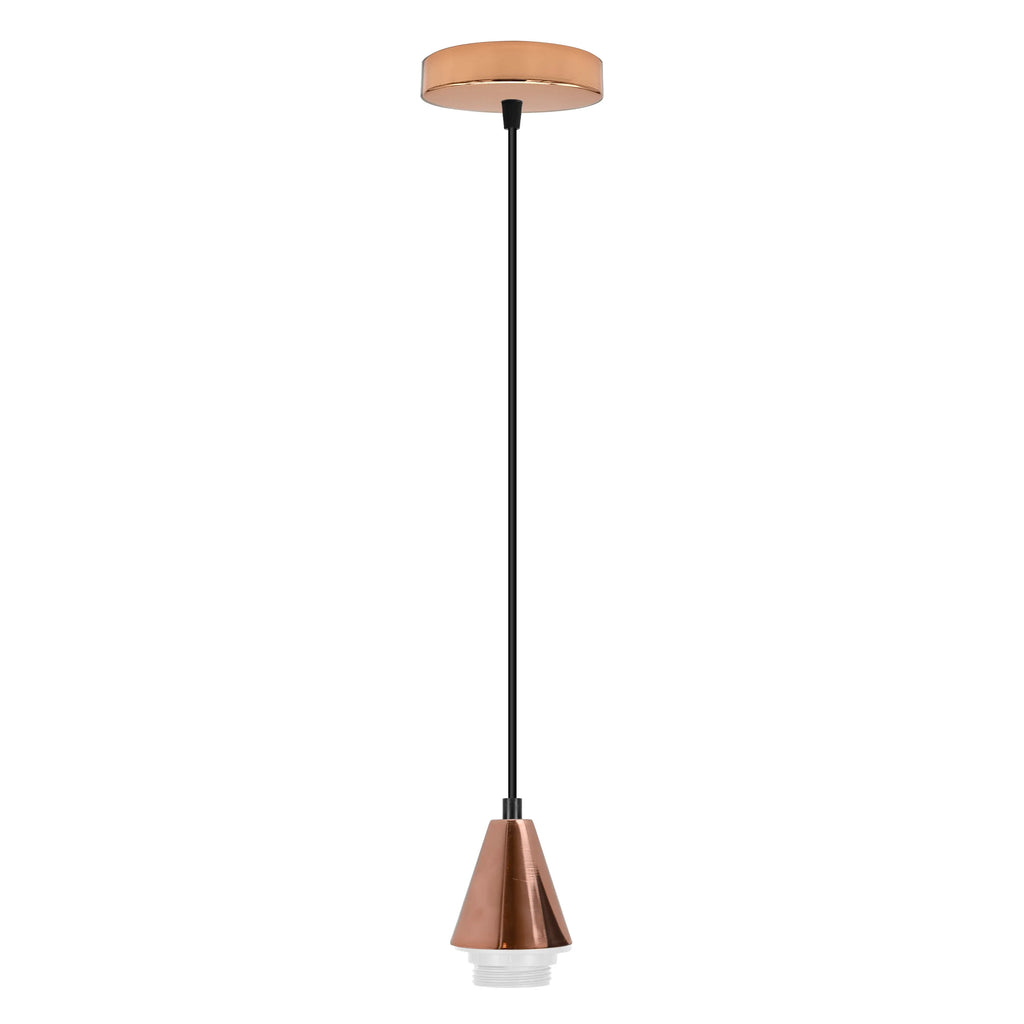 Vintage E27 Cone Rose Gold Pendant Holder Set with Rose Gold Ceiling Rose~4284