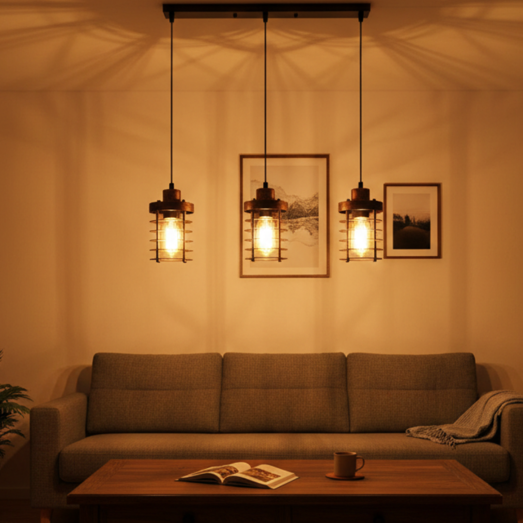 Industrial 3 Way Cylinder shape Metal Cage Pendant light~6181