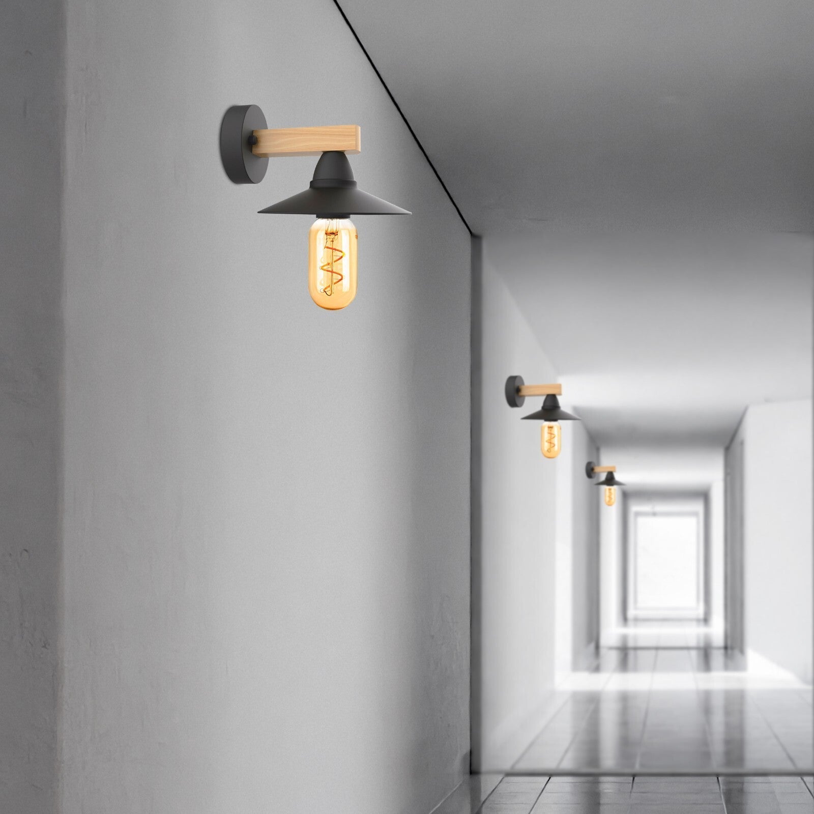 Modern Industrial Wall Light Metal and Wood E27 ~2514