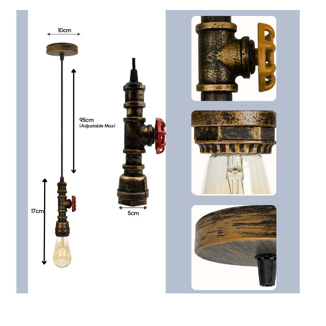 Brushed Copper Color Chandelier Ceiling Light Water Pipe E27 Loft Pendant Light with FREE Bulb~2576