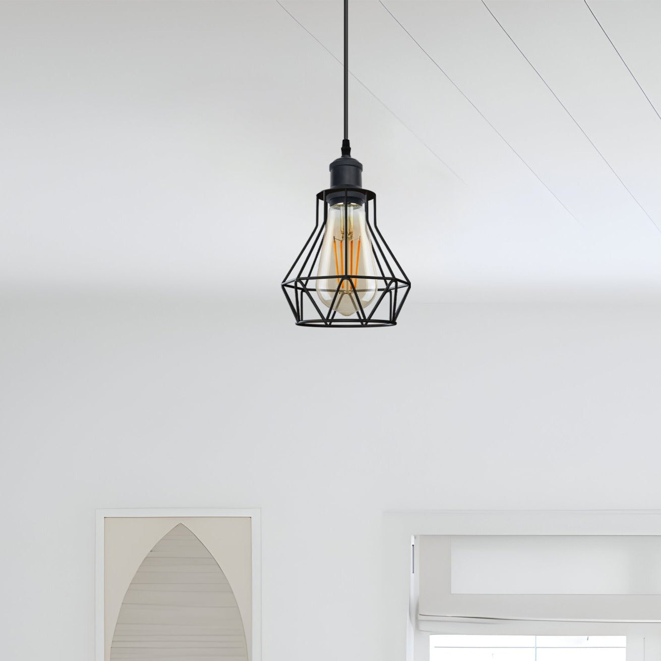 Industrial E27 Black Light Ceiling Pendant Light Cage Hanging Lampshade Fitting Kit~1401