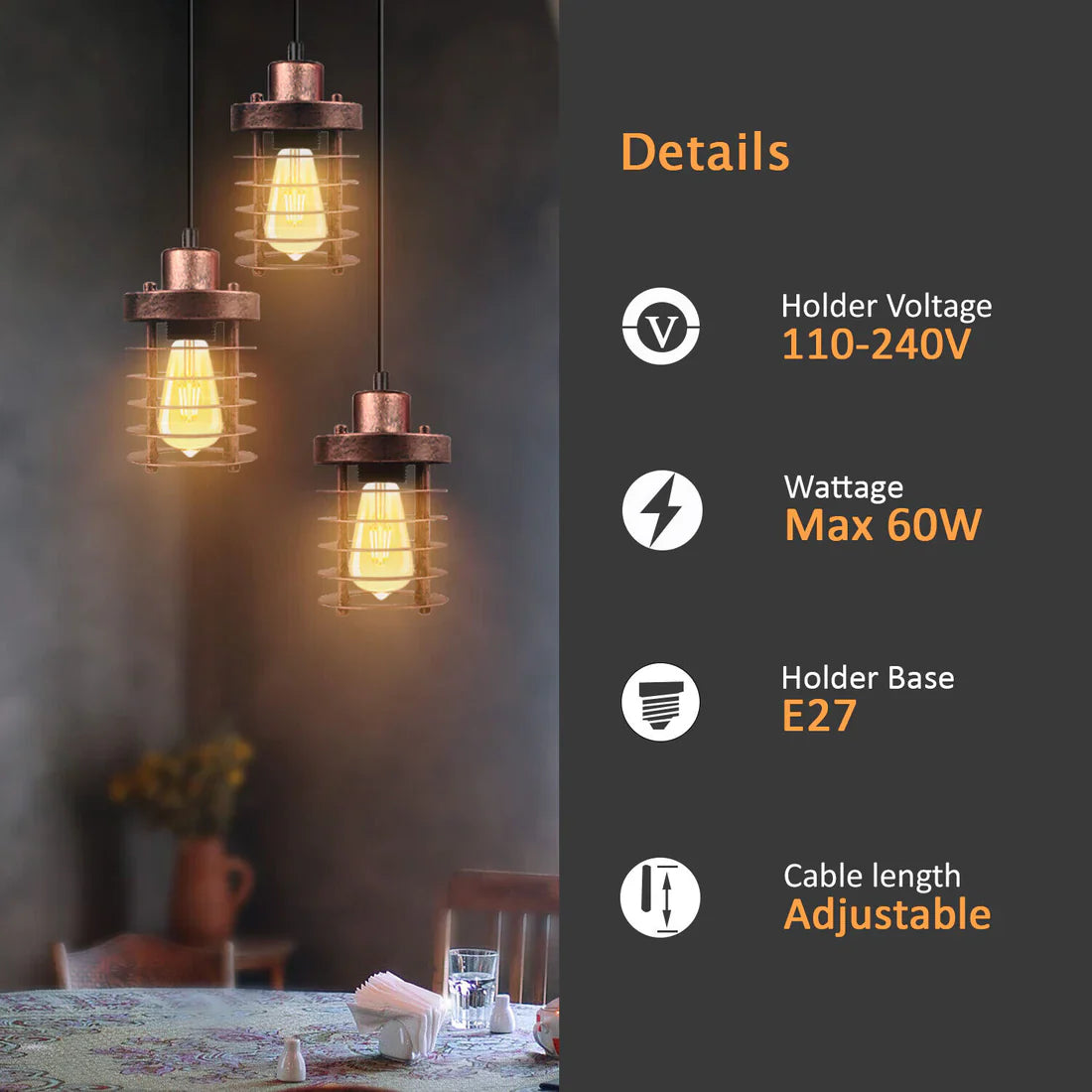 Industrial 3 Way Cylinder shape Metal Cage Pendant light~6181