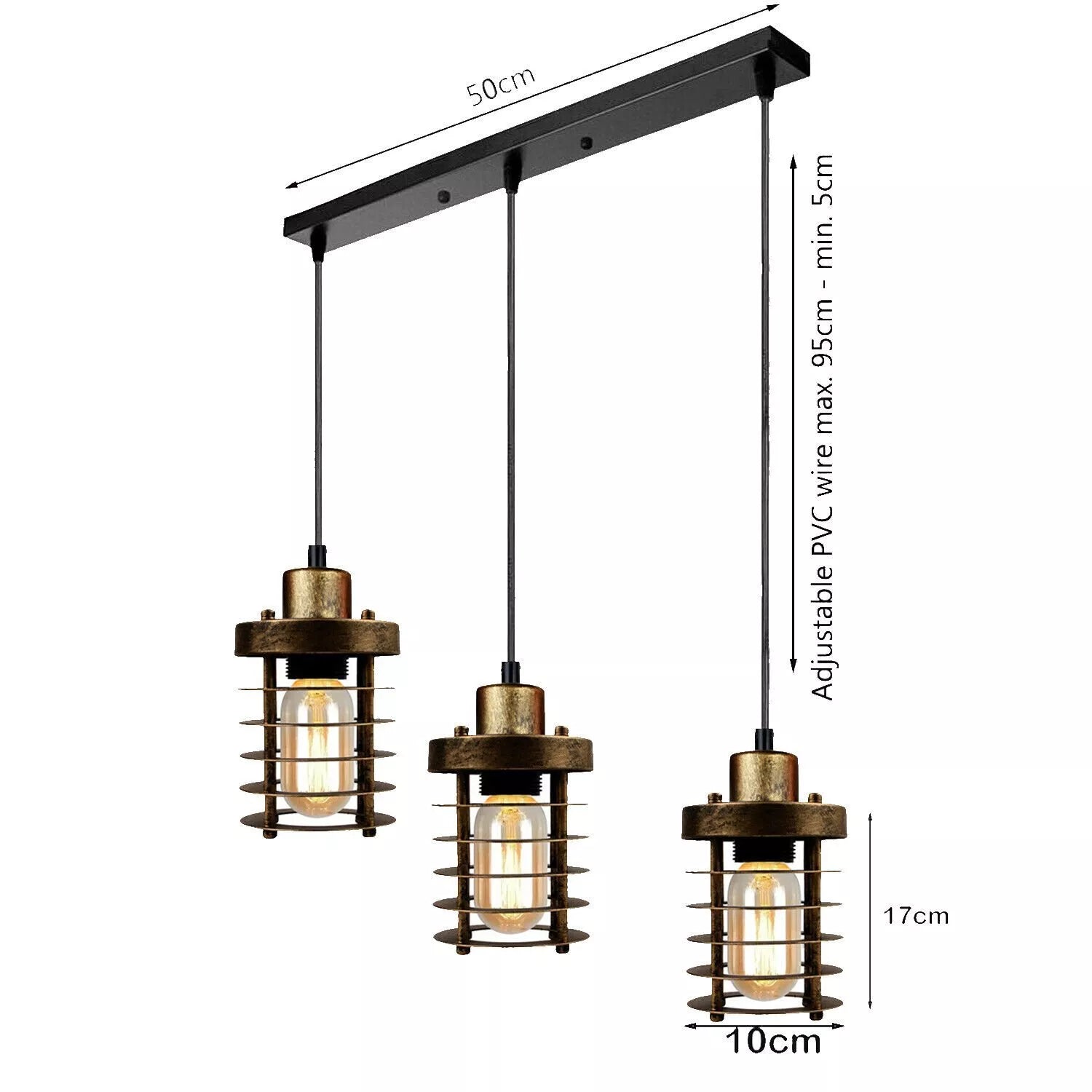 Industrial 3 Way Cylinder shape Metal Cage Pendant light~6181