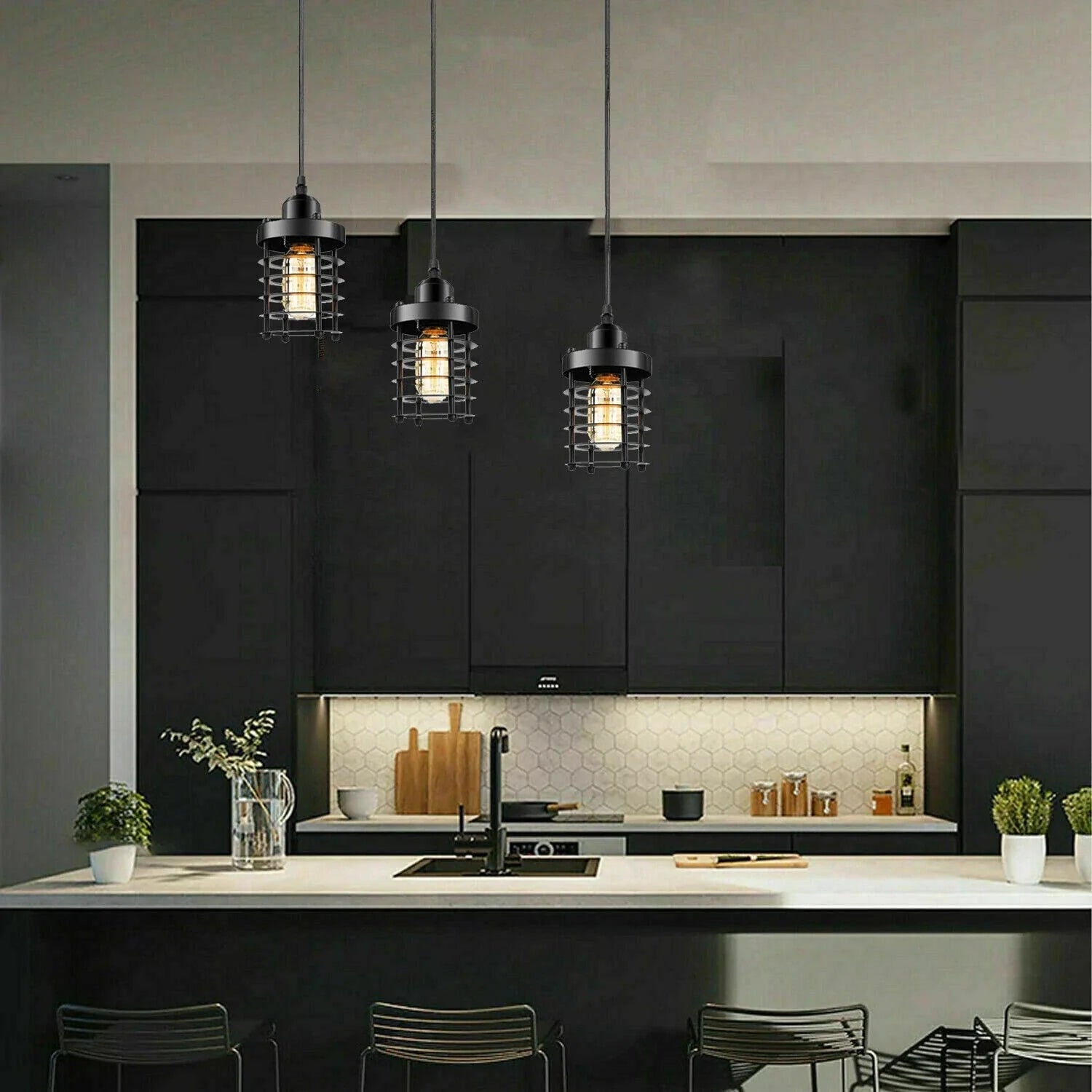 Industrial 3 Way Cylinder shape Metal Cage Pendant light~6181