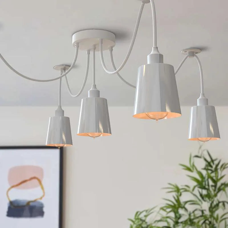 White 5-Way Spider Pendant Light Multi-Arm Cone Shade E27~5086