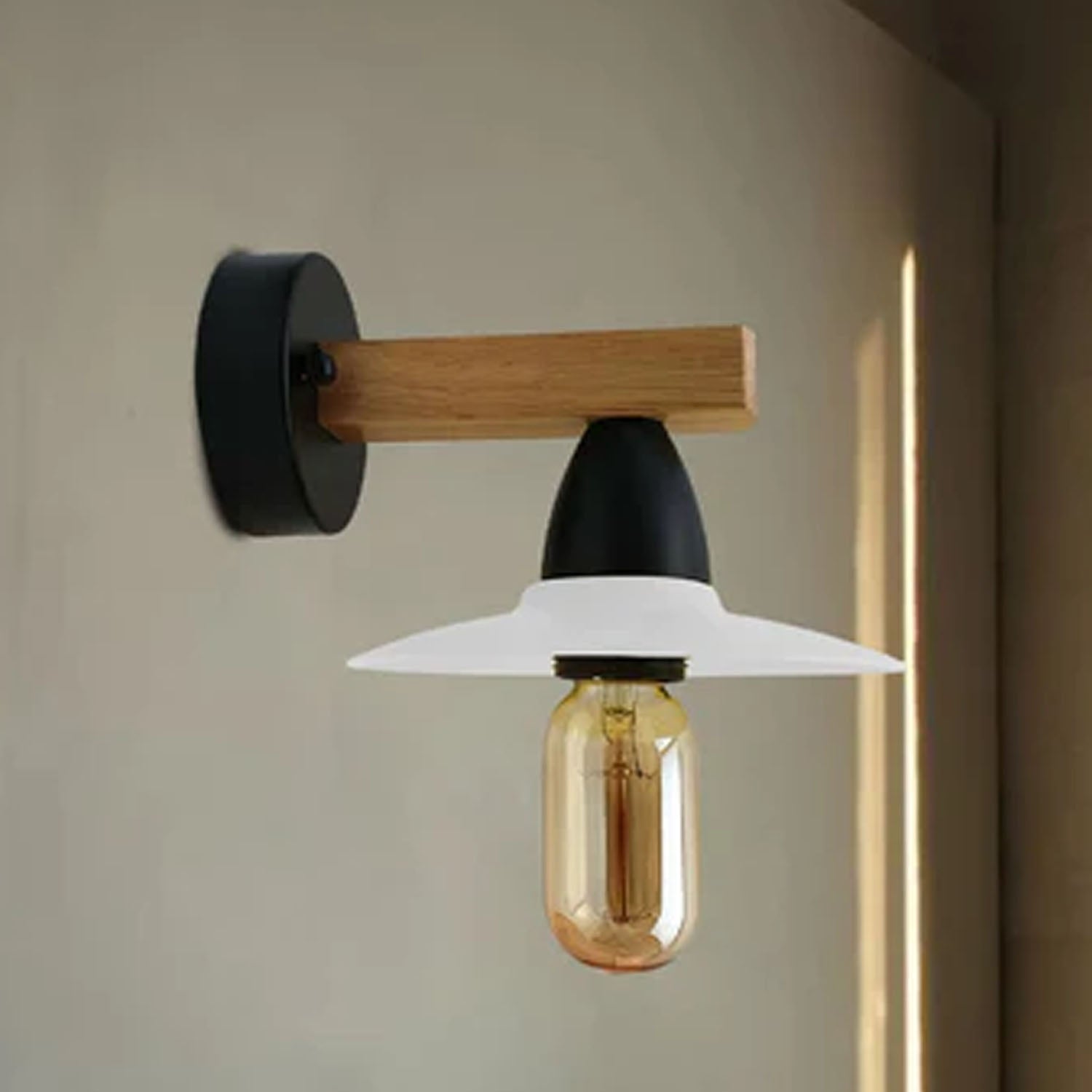 Modern Industrial Wall Light Metal and Wood E27 ~2514